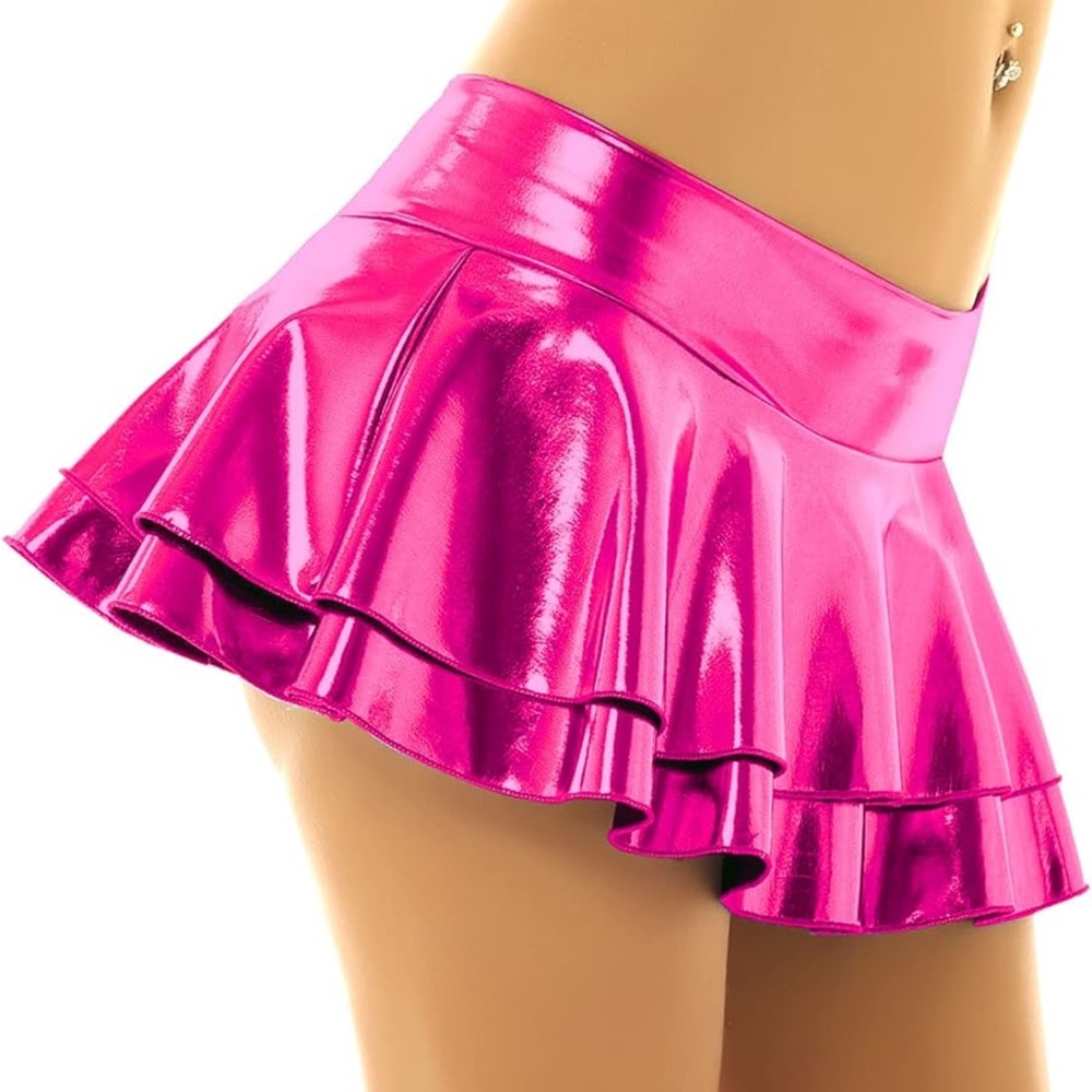 Pink Metallic Ruffle Mini Skirt - Picture 6 of 7